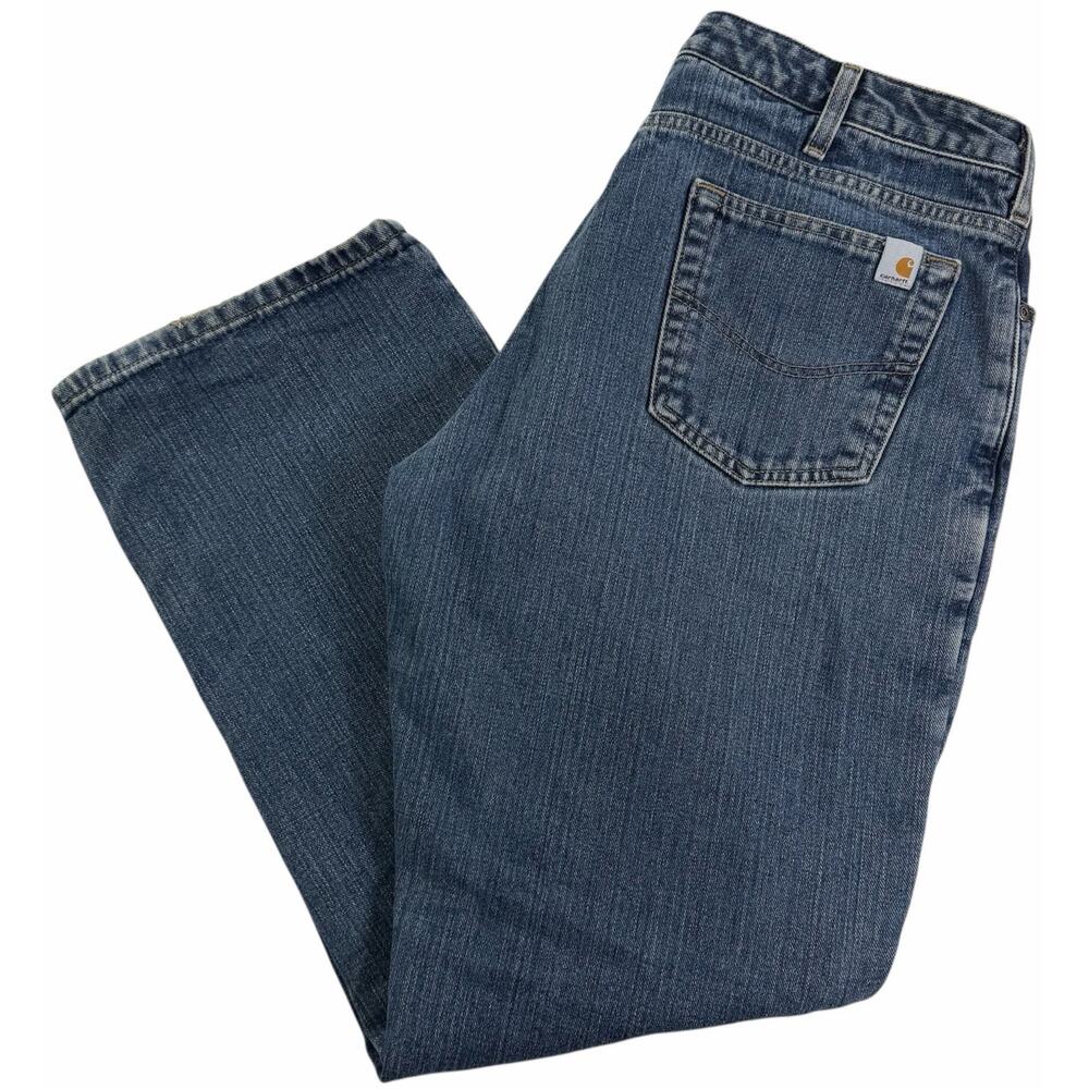 Carhartt Relaxed Fit Straight Leg Flannel Lined Blue Jeans Womens 14X30 WB022ADT